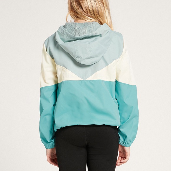 NWT Volcom Girls Juniors Colorblock Water Resistant Windbreaker Spring Jacket - Picture 3 of 7